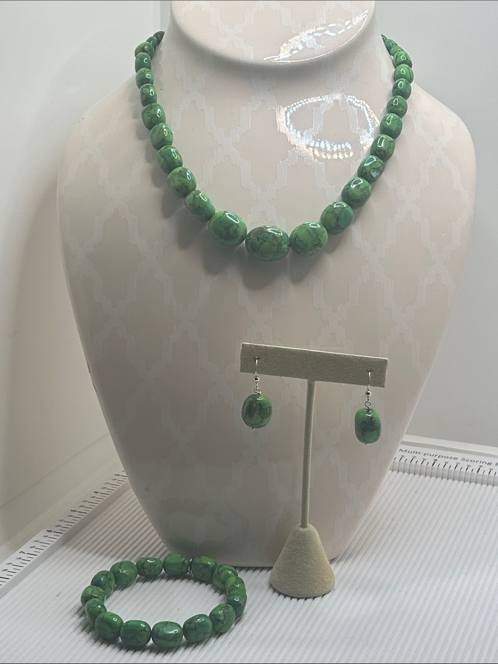Jay King Sterling Silver Green Turquoise Bead Necklace, Bracelet & Earrings Set
